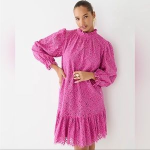 J. Crew Ruffleneck Lace Dress Pink Azalea